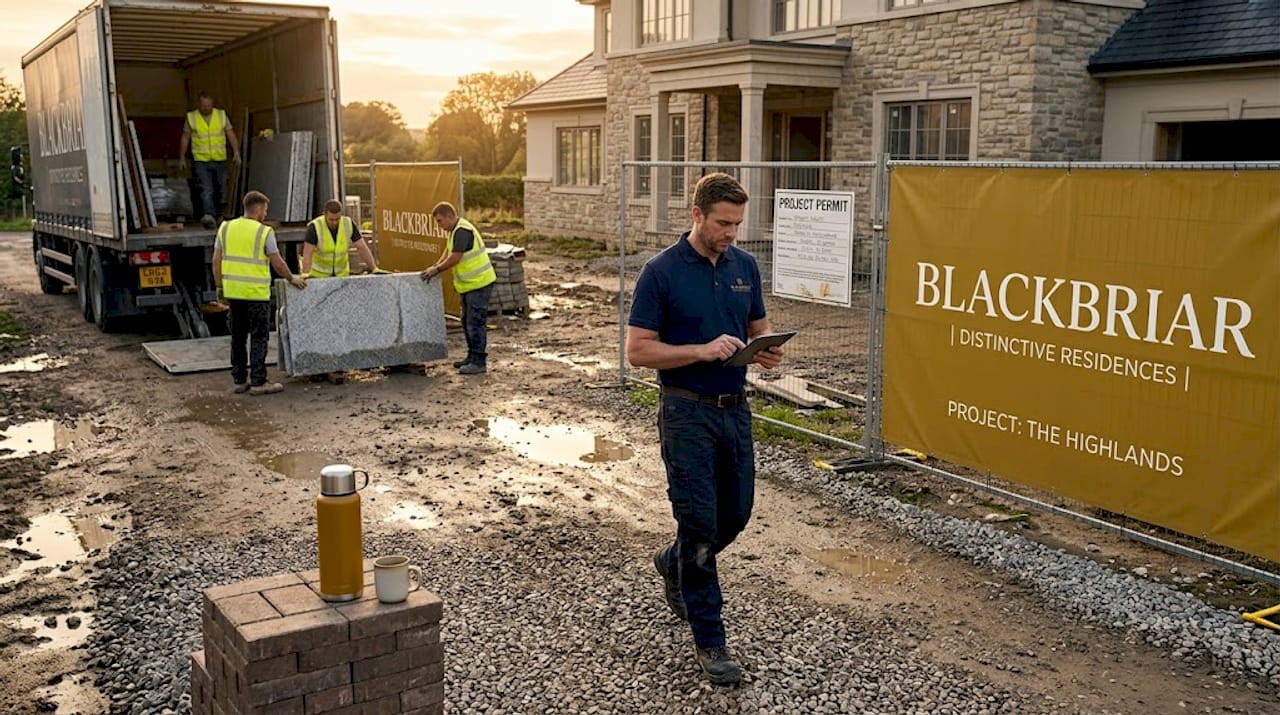 Manager oversees luxury home construction site activity