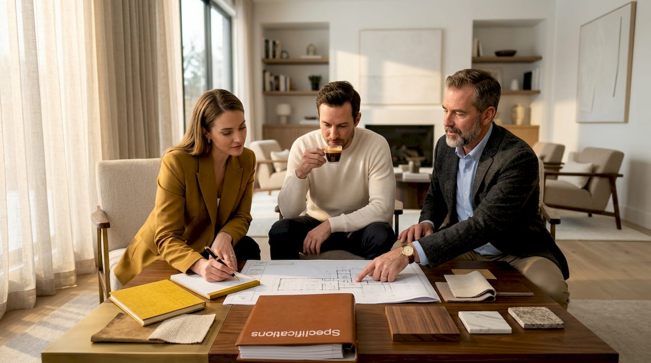 Architect discussing home specifications with homeowners