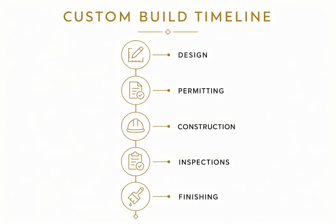 Infographic illustrating custom home construction timeline steps