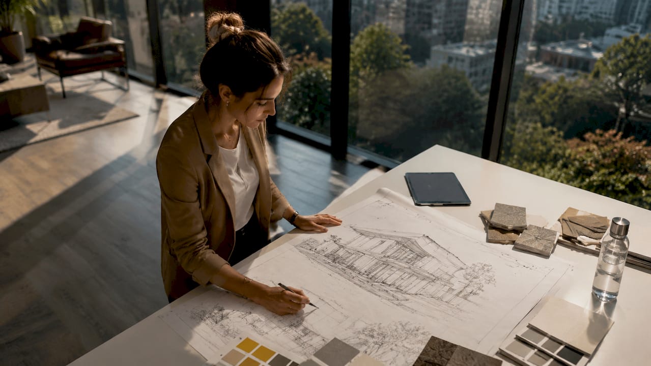Architect reviewing luxury home blueprints