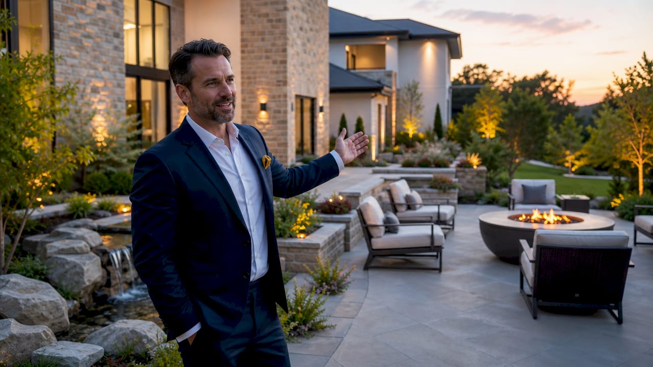 Architect presenting luxury custom home exterior