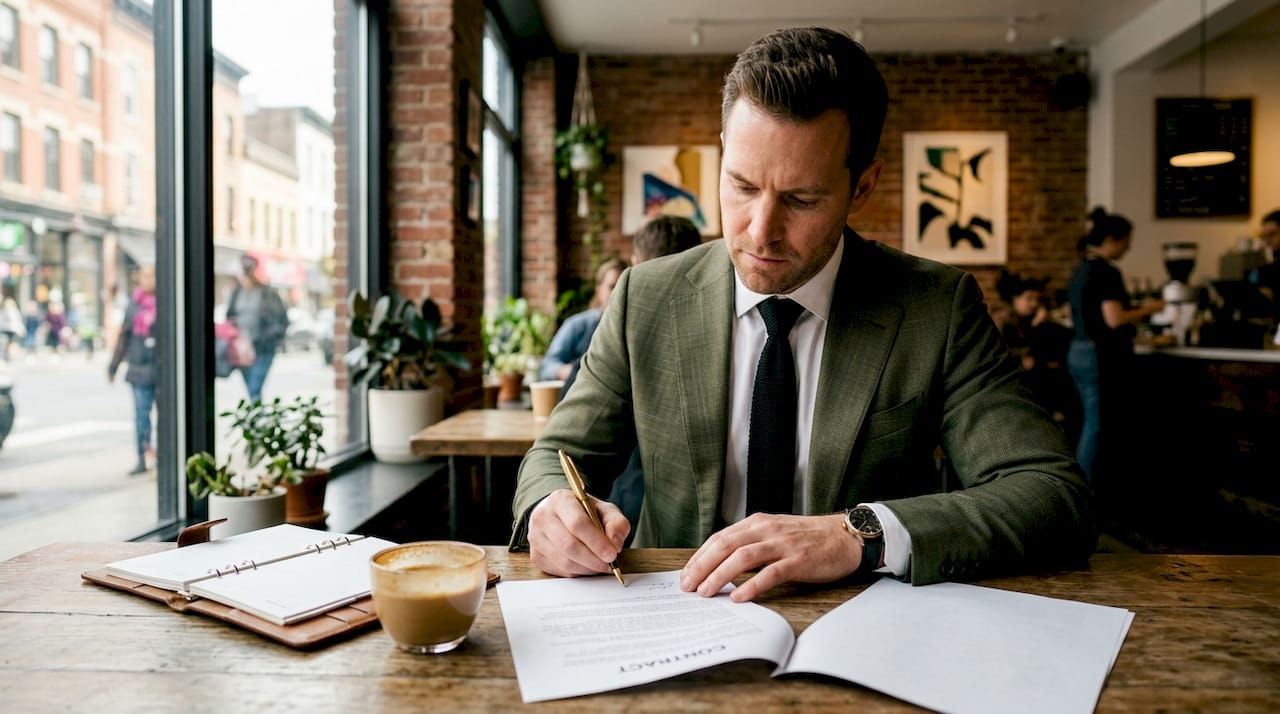 Architect signing luxury construction contract